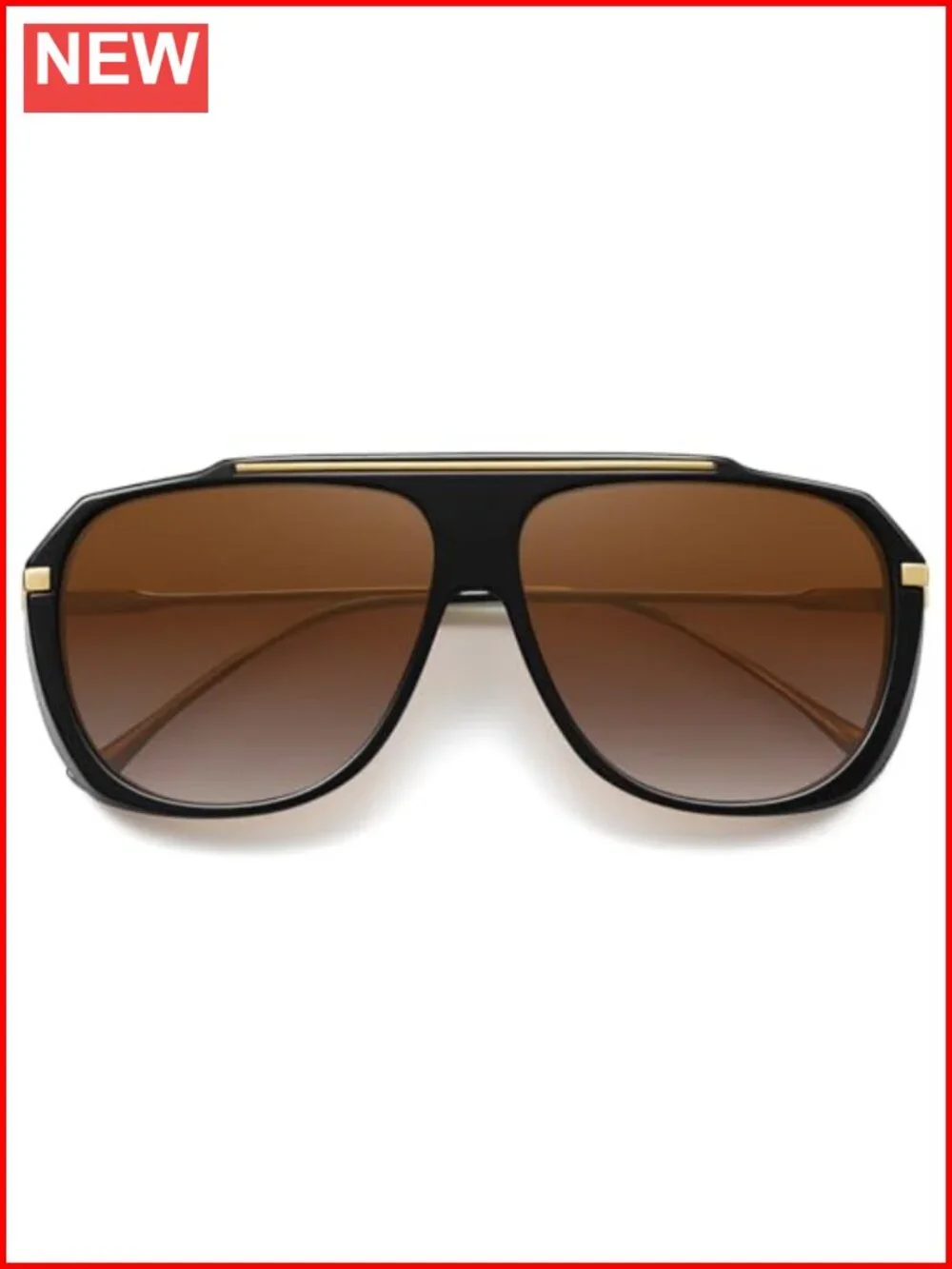 Oversized Retro Aviator Sunglasses with Side Shields, Square Flat Top